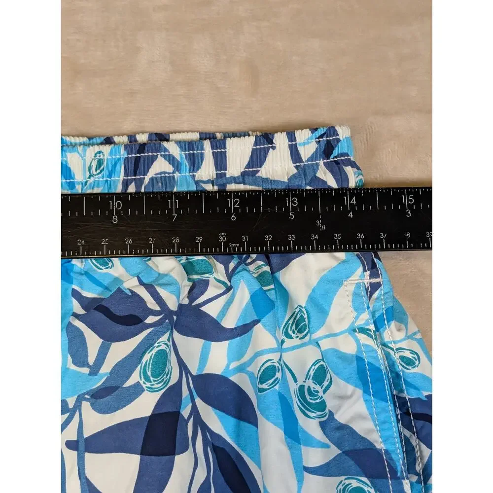 Vilebrequin Moorea Swim Trunks Large Blue White Olive Branch Leaf Print Mens